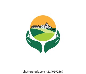Cattle farm House  Logo With Mountain. Logo with the image of the field for farms. 