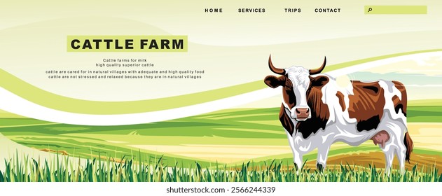 cattle farm landing page template vector illustration