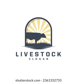 Cattle Farm Livestock Logo, Farm Garden Land Agriculture Retro Vintage Emblem Design