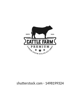 Cattle farm logo design - angus cow farm, beef butcher bbq barbecue, meat product shop organic premium quality. livestock animal logo.