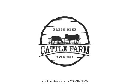 Cattle Farm Logo Design - Angus Cow Farm, Beef Butcher Bbq Barbecue, Meat Product Shop Organic Premium Quality. Livestock Animal Logo.