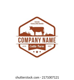 cattle farm logo design retro badge label vector illustration eps