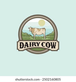 Cattle farm logo design template vector image, dairy farm logo.
