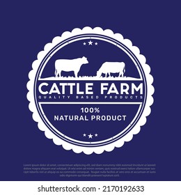 Cattle farm logo design. Cattle farm vector illustration. vector illustration. cattle farm logo template. Cow. cow icon. grass icon. star. 100% natural product. round logo design, high quality