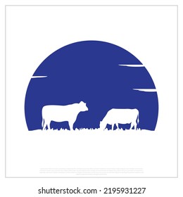 Cattle Farm Logo Icon, Field Icon, Cow Icon, clouds, sky, Cattle farm, farmhouse, logo, vector, template, unique, blue background, creative, professional, custom, white, field, beautiful