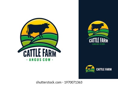 Cattle farm logo template design. Black angus badge vector.