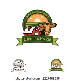 Cattle farm logo vector. Suitable for various business needs, especially the character of a cow animal.