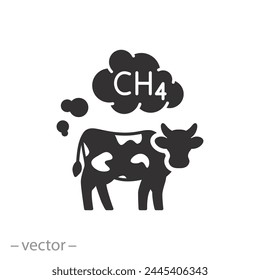 cattle fart icon, cow pollution ch4, animal methane excretion, flat symbol on white background - vector illustration