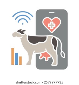 Cattle health monitoring flat  icons set. Vector isolated element. 