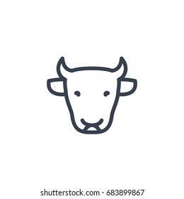 Cattle Icon, Cow Head Front View, Cattle Farm Linear Sign