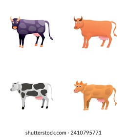 Cattle icons set cartoon vector. Domestic milk animal. Cow, agriculture