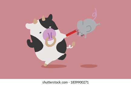 Cattle illustrations to receive the baton from rats