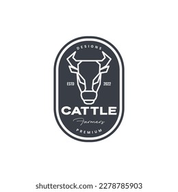 cattle livestock animal head cow short horn milk badge vintage logo design vector