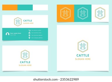 Cattle logo design with editable slogan. Branding book and business card template.