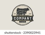 Cattle logo vector design. Farm animal logo template. angus, pig and chicken Texture vector illustration concept