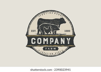 Cattle logo vector design. Farm animal logo template. angus, pig and chicken Texture vector illustration concept