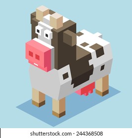 cattle for milk. 3d pixelate isometric vector