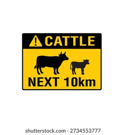Cattle Next 10km Livestock Movement Rural Road Safety Warning Sign