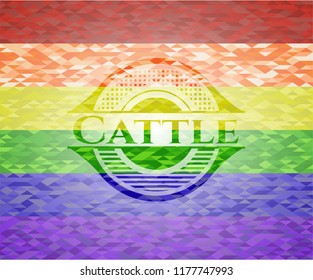 Cattle on mosaic background with the colors of the LGBT flag