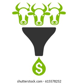 Cattle Profit Funnel vector icon. Flat bicolor eco green and gray symbol. Pictogram is isolated on a white background. Designed for web and software interfaces.