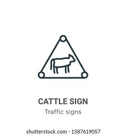 Cattle sign outline vector icon. Thin line black cattle sign icon, flat vector simple element illustration from editable traffic sign concept isolated on white background