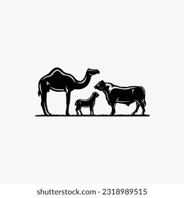 Rinder Silhouette von Camelkuh und Schafvektor isoliertes EPS. Best for Eid Al Adha Related Illustration