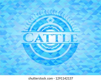 Cattle sky blue emblem with mosaic ecological style background