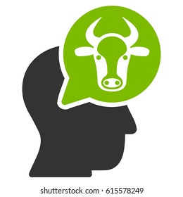 Cattle Thinking Person vector icon. Flat bicolor eco green and gray symbol. Pictogram is isolated on a white background. Designed for web and software interfaces.