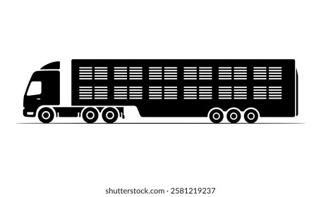 Cattle truck icon. Animal transportation. Black silhouette. Side view. Vector simple flat graphic illustration. Isolated object on white background. Isolate.