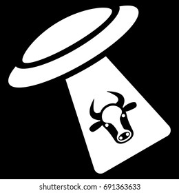 Cattle UFO Abduction vector icon. Flat white symbol. Pictogram is isolated on a black background. Designed for web and software interfaces.