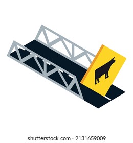 Cattle warning icon isometric vector. Bridge and warning road sign. Cattle crossing road sign, traffic regulations