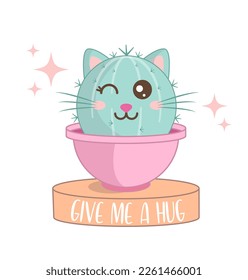 Cattus Pot, ideal for Cats lovers and Cactus Lovers, Vector Illustration, 