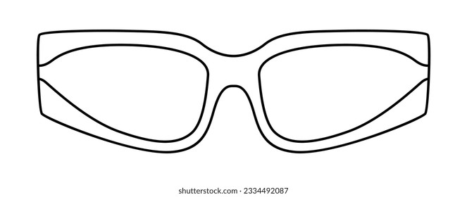 Catty Racer frame glasses fashion accessory illustration. Sunglass front view for Men, women, unisex silhouette style, flat rim spectacles eyeglasses with lens sketch style outline isolated on white