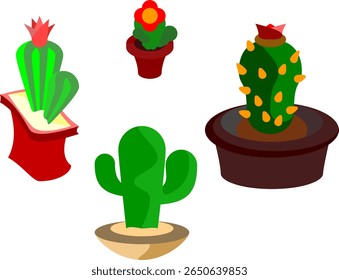 Catus en un conjunto de iconos de Vector de olla