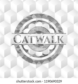 Catwalk grey badge with geometric cube white background