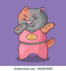 caty , cat character wearing pink clothes and has 2 colors. has a fat and cute body (
joy affects the cat, until he is stylish dab)