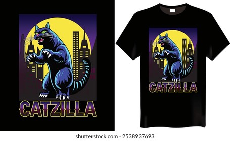 Catzilla Cat T Shirt Design - Cat Lover T-Shirt Design

