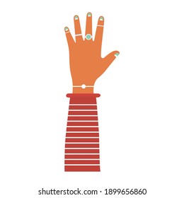 caucasian arm with one hand and green nails vector illustration design