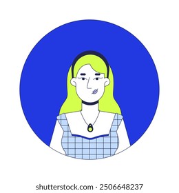 Mujer rubia caucásica en diadema Ilustración de avatar de Vector lineal 2D. Retrato de la cara del personaje de dibujos animados joven mujer europea. Imagen de perfil de usuario de color plano casual de empleado Corporativa aislado