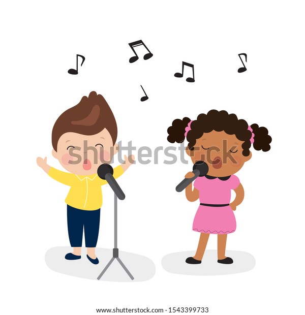 Caucasian Boy African American Girl Sing Stock Vector (Royalty Free ...