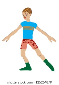 Caucasian boy dancing isolated on white