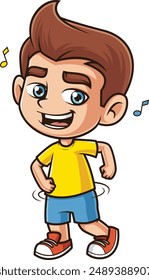 Caucasian boy dancing vector illustration