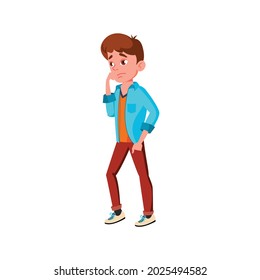 caucasian boy visit exhibition cartoon vector. caucasian boy visit exhibition character. isolated flat cartoon illustration
