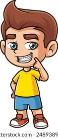 Caucasian boy wearing braces vector illustration