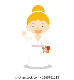Caucasian bride wearing a wedding dress in cartoon style Vector Illustration