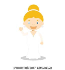Caucasian bride wearing a wedding dress in cartoon style Vector Illustration