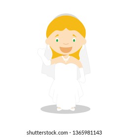 Caucasian bride wearing a wedding dress in cartoon style Vector Illustration