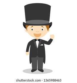 Caucasian bridegroom wearing a black tuxedo in cartoon style Vector Illustration