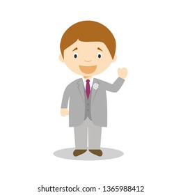 Caucasian bridegroom wearing a grey suit in cartoon style Vector Illustration