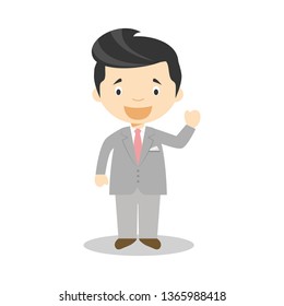 Caucasian bridegroom wearing a grey suit in cartoon style Vector Illustration